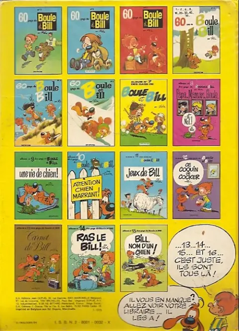 Verso de l'album Boule & Bill Tome 3 60 gags de Boule et Bill
