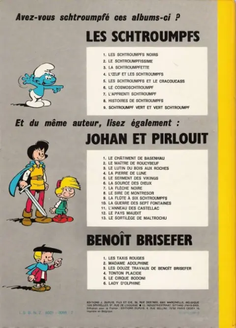 Verso de l'album Johan et Pirlouit Tome 4 La pierre de lune