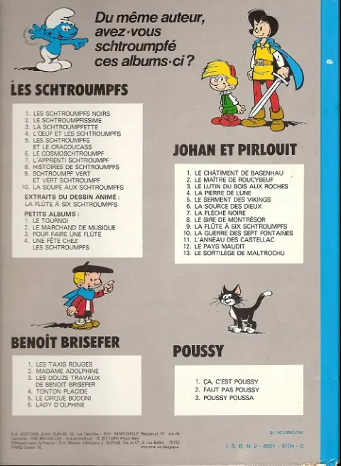 Verso de l'album Johan et Pirlouit Tome 10 La guerre des 7 fontaines