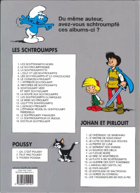 Verso de l'album Les Schtroumpfs Tome 3 La Schtroumpfette