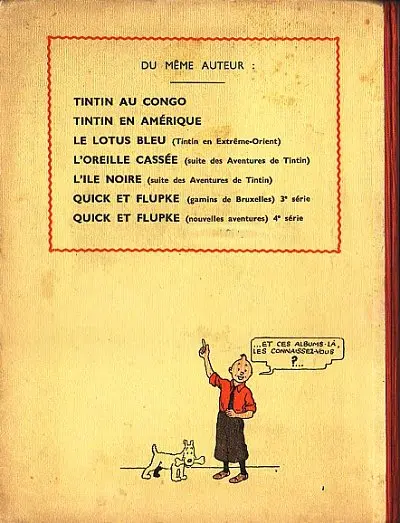 Verso de l'album Tintin Tome 4 Les cigares du pharaon