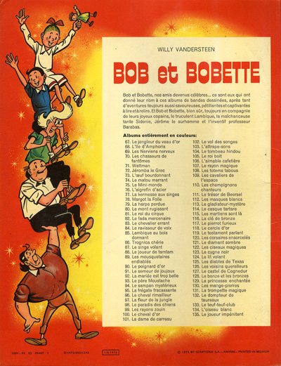 Verso de l'album Bob et Bobette Tome 134 L'oiseau blanc
