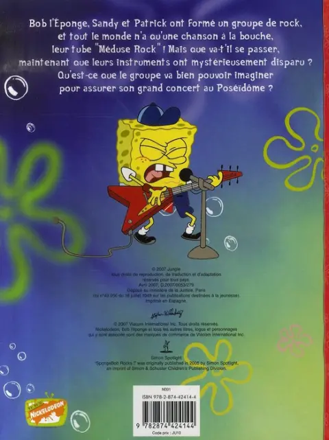 Verso de l'album Les Histoires de Bob l'éponge Tome 4 Bob rocker