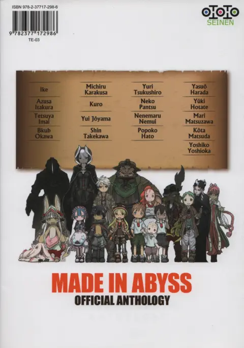 Verso de l'album Made in Abyss Official anthology : les incorrigibles caverniers
