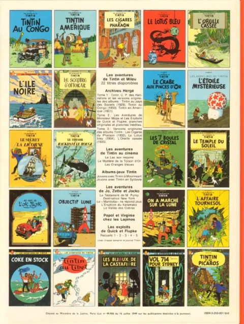 Verso de l'album Tintin Tome 19 Coke en stock