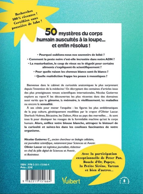 Verso de l'album 50 petits et grands mystères du corps humain