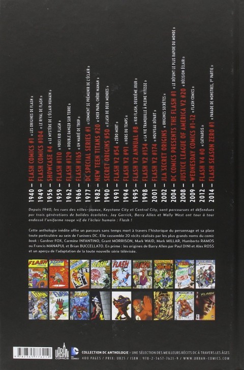 Verso de l'album Flash Anthologie 75 années d'aventures à la vitesse de l'éclair