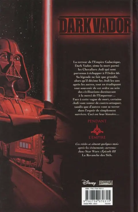 Verso de l'album Star Wars - Dark Vador Tome 1 La Purge Jedi
