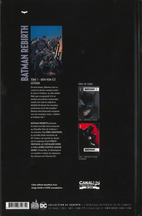 Verso de l'album Batman Rebirth Tome 1 Mon nom est Gotham