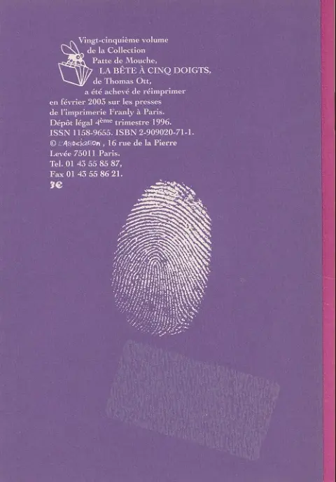 Verso de l'album La Bête à cinq doigts