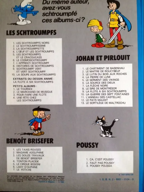 Verso de l'album Johan et Pirlouit Tome 10 La guerre des 7 fontaines