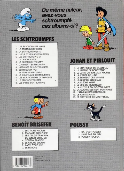 Verso de l'album Les Schtroumpfs Tome 3 La Schtroumpfette