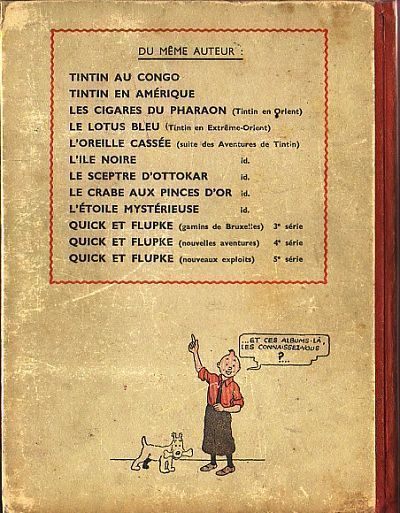 Verso de l'album Tintin Tome 7 L'Île noire