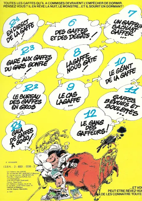 Verso de l'album Gaston Tome 11 Gaffes, bévues et boulettes