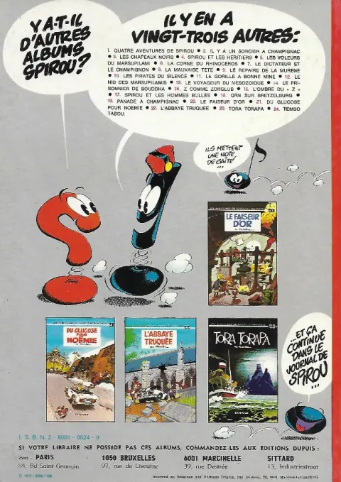 Verso de l'album Spirou et Fantasio Tome 22 L'abbaye truquée