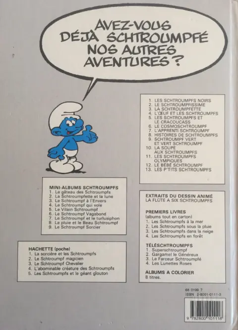 Verso de l'album Les Schtroumpfs Tome 4 L'Œuf et les Schtroumpfs