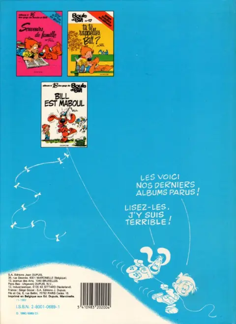 Verso de l'album Boule & Bill Tome 17 Tu te rappelles, Bill ?