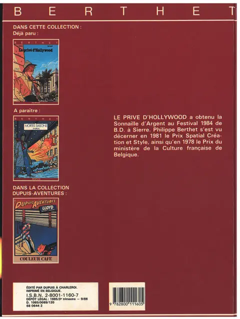 Verso de l'album Le Privé d'Hollywood Tome 1