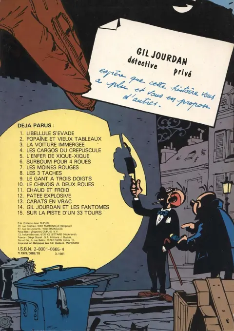 Verso de l'album Gil Jourdan Tome 16 Entre deux eaux