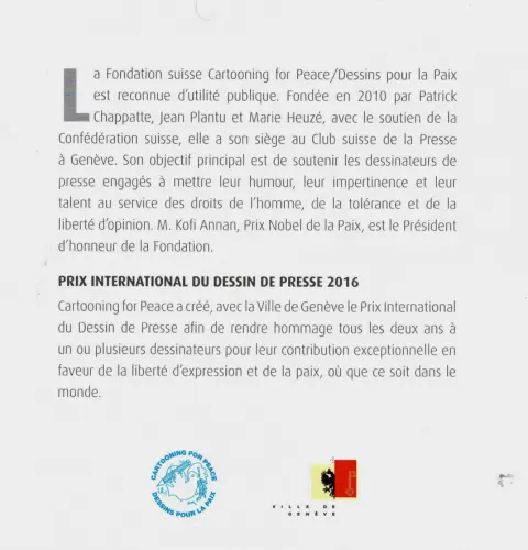 Verso de l'album Dessins pour la paix 2016