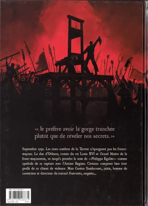 Verso de l'album Fraternités Tome 1 1792, l'ordre guillotiné