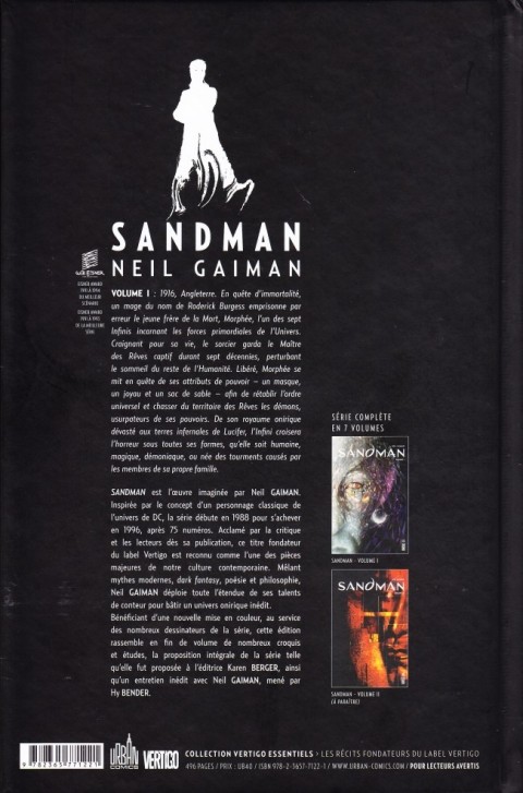 Verso de l'album Sandman Volume I