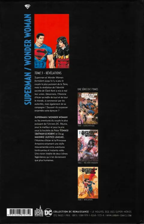 Verso de l'album Superman/Wonder Woman Tome 3 Révélations