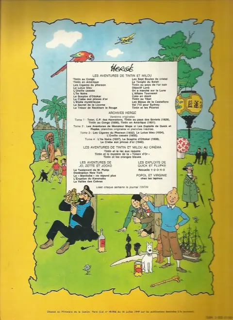 Verso de l'album Les Aventures de Jo, Zette et Jocko Tome 5 La vallée des cobras
