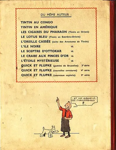 Verso de l'album Tintin Tome 4 Les cigares du pharaon