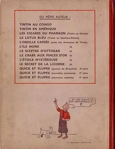 Verso de l'album Tintin Tome 7 L'île noire