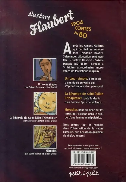 Verso de l'album Poèmes en bandes dessinées Gustave Flaubert - Trois contes en BD