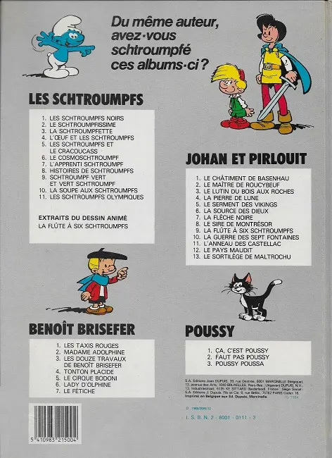 Verso de l'album Les Schtroumpfs Tome 4 L'œuf et les Schtroumpfs