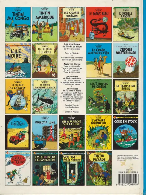 Verso de l'album Tintin Tome 5 Le lotus bleu