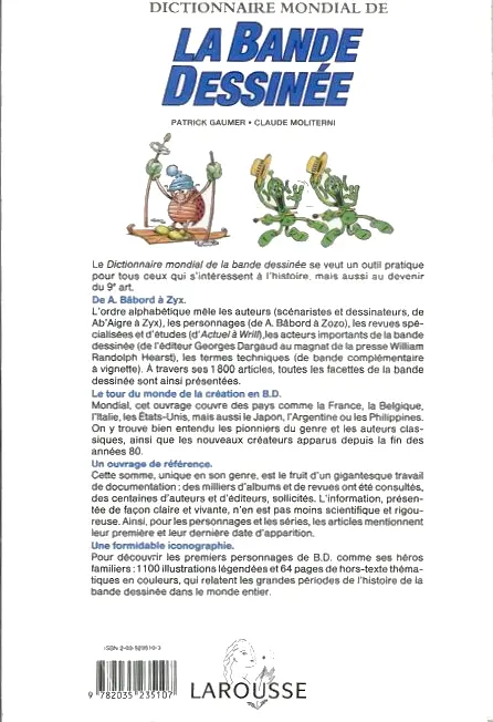 Verso de l'album Dictionnaire mondial de la Bande Dessinée