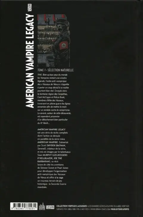 Verso de l'album American Vampire Legacy Tome 1 Sélection naturelle