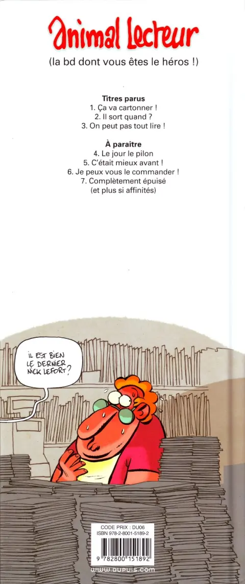 Verso de l'album Animal lecteur Tome 3 On peut pas tout lire !