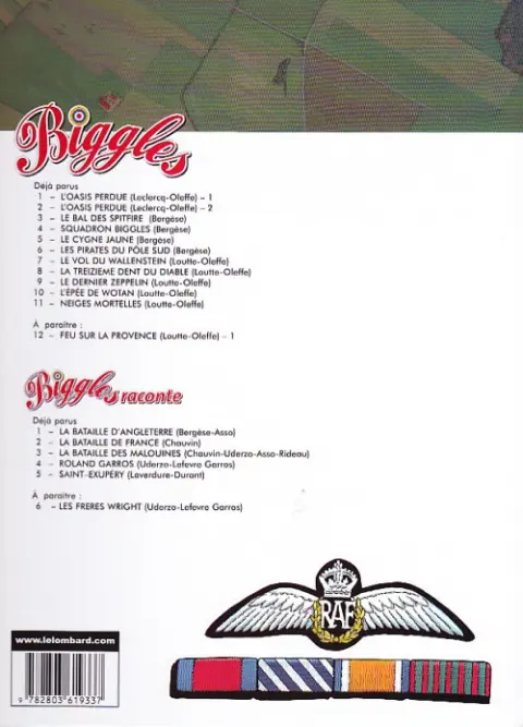 Verso de l'album Biggles raconte Tome 2 La Bataille de France
