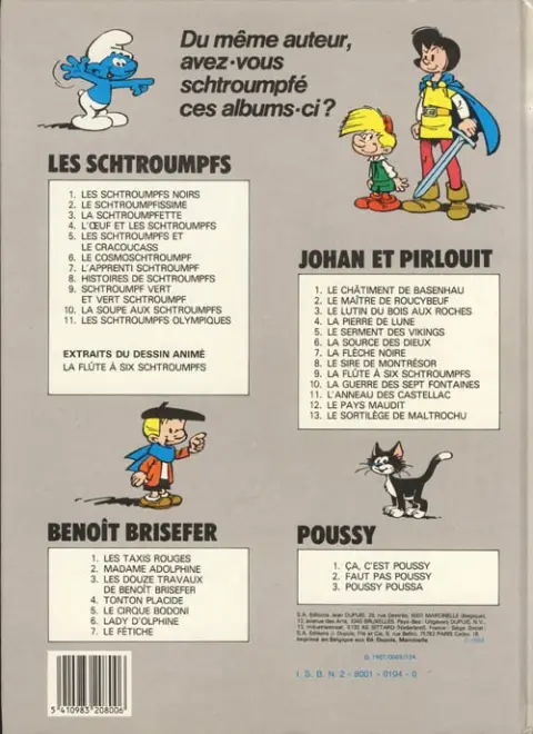 Verso de l'album Johan et Pirlouit Tome 10 La guerre des 7 fontaines