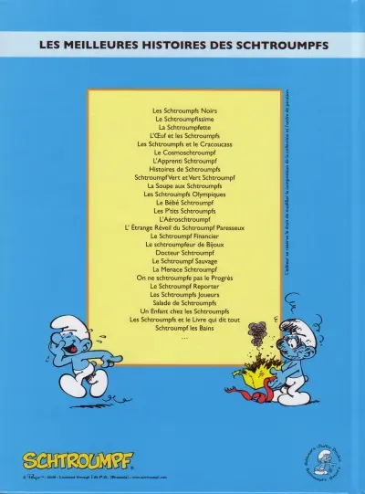 Verso de l'album Les Schtroumpfs Tome 3 La Schtroumpfette