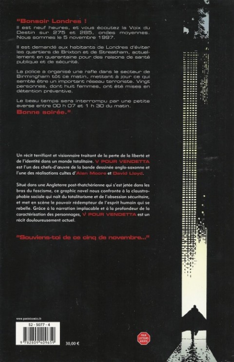Verso de l'album V pour Vendetta