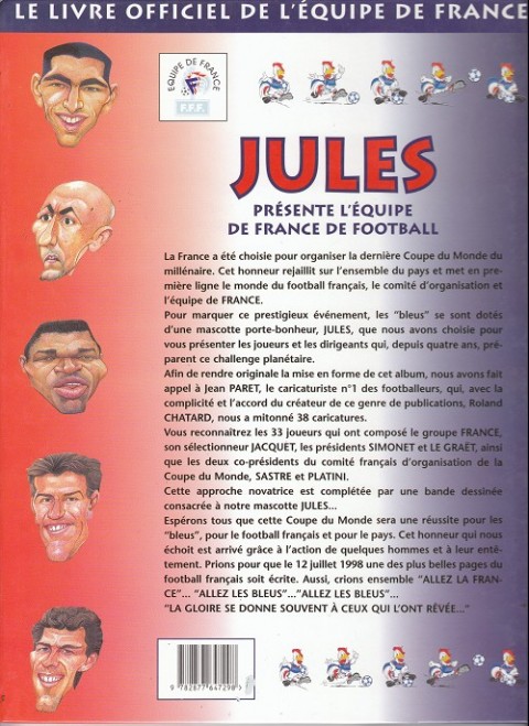 Verso de l'album Jules présente l'équipe de France de football