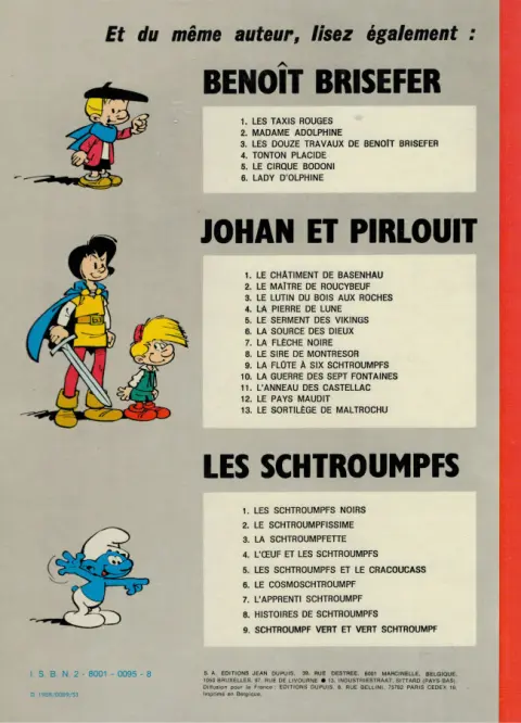 Verso de l'album Johan et Pirlouit Tome 1 Le châtiment de Basenhau