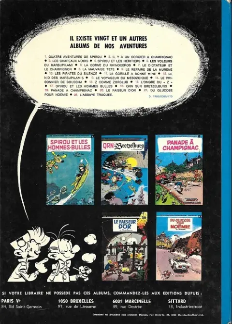 Verso de l'album Spirou et Fantasio Tome 13 Le voyageur du mésozoïque