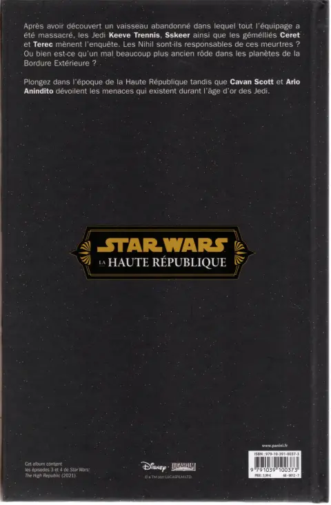 Verso de l'album Star Wars - La Haute République Phase I Tome 2 Dans les profondeurs