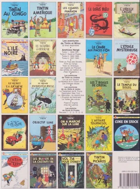 Verso de l'album Tintin Tome 20 Tintin au Tibet