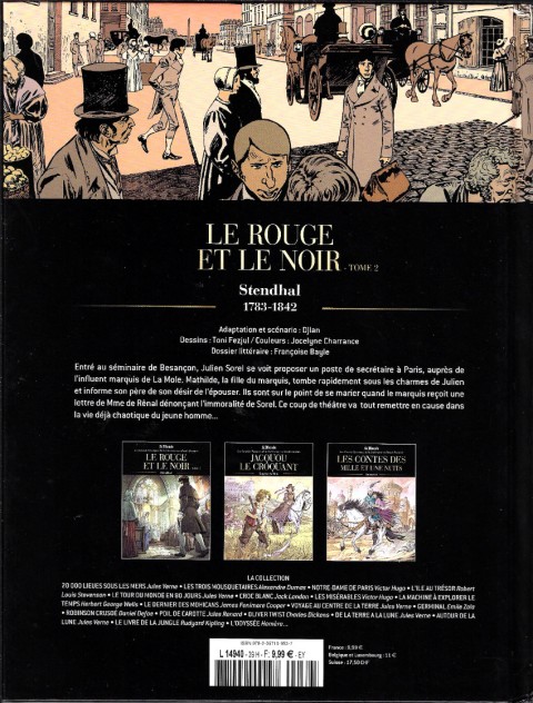 Verso de l'album Les Grands Classiques de la littérature en bande dessinée Tome 39 Le rouge et le noir - Tome 2