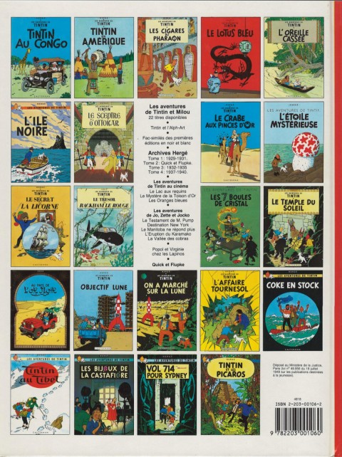 Verso de l'album Tintin Tome 7 L'île noire