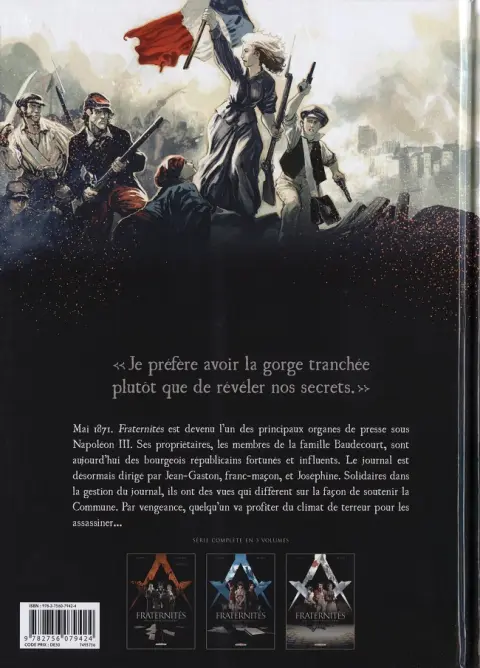 Verso de l'album Fraternités Tome 3 1871, l'ordre ensanglanté