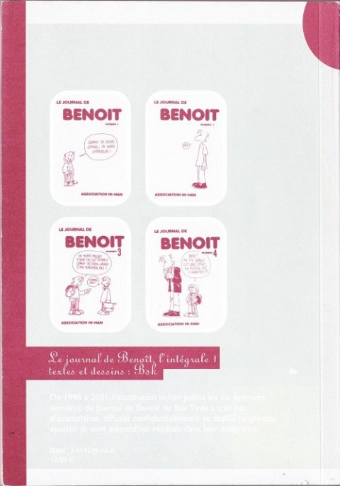 Verso de l'album Le Journal de Benoît L'intégrale vol.1