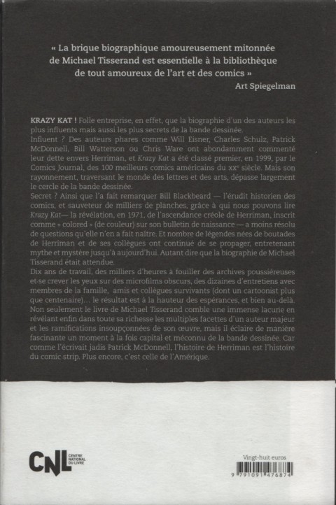 Verso de l'album Krazy Kat - George Herriman Une Vie en Noire et Blanc